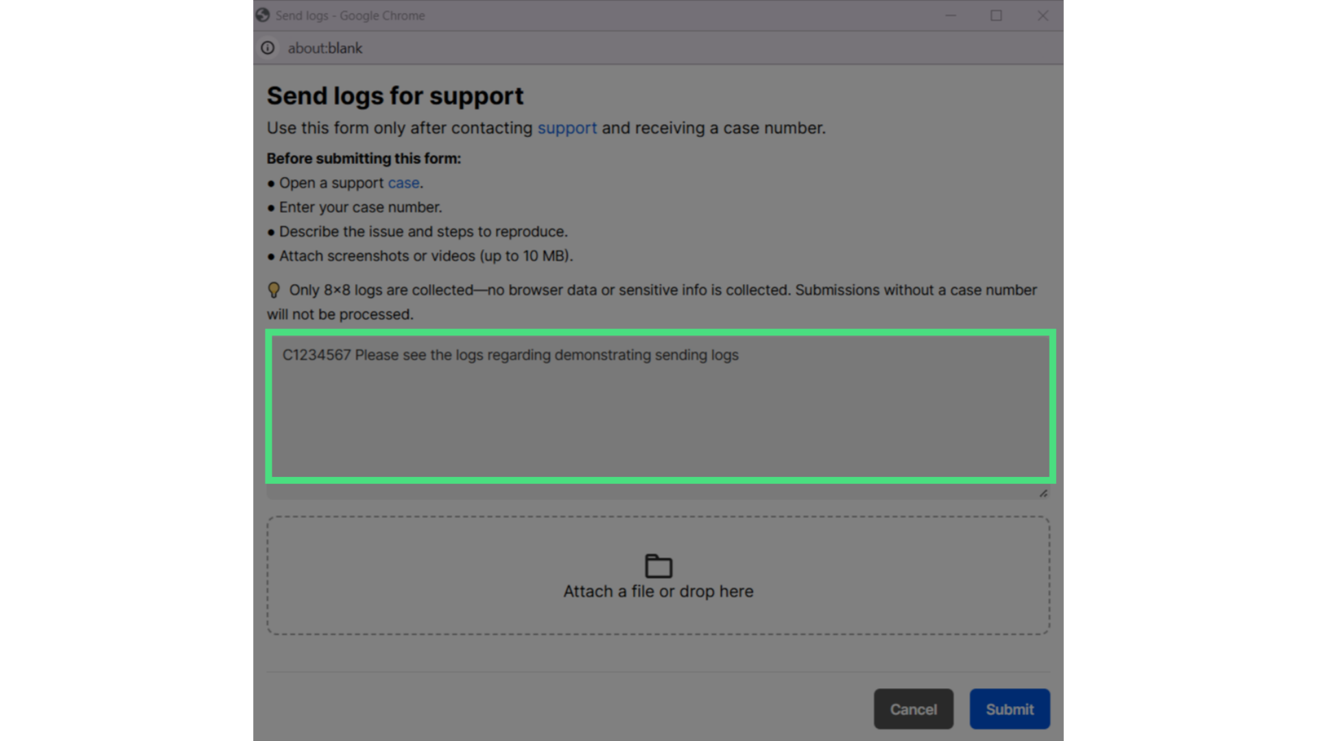 Agent Workspace Send Logs Insert Details.png