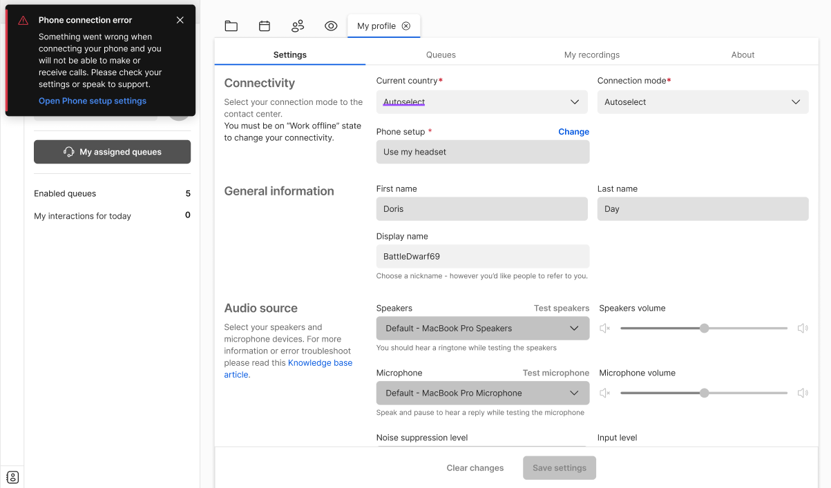 エネイブル　ENABLE Help Center - Phone Connection Error in 8x8 Agent Workspace